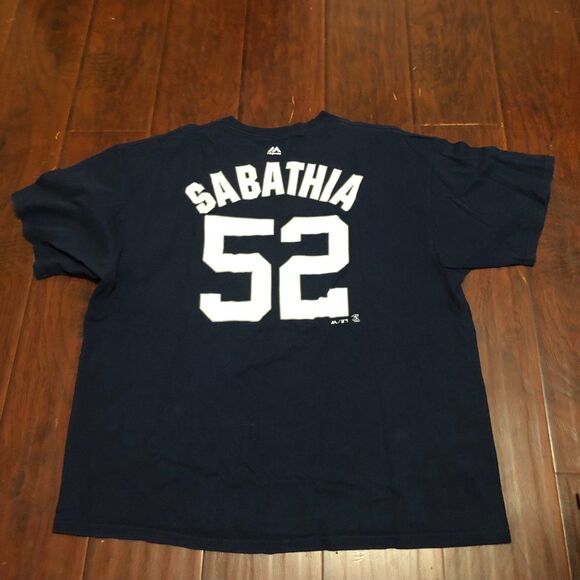 New York Yankees Tee, Sabathia #52 on Majestic Tag, MLB, Navy/White SZ 2X - Picture 3 of 6